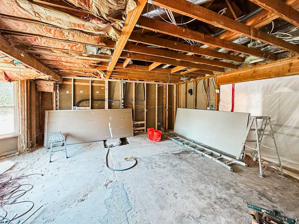 Kitchen and living - gut to finished - before