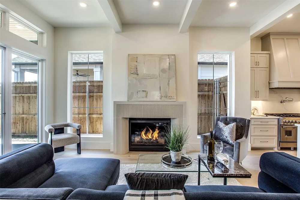 Living room - fluted fireplace, staged